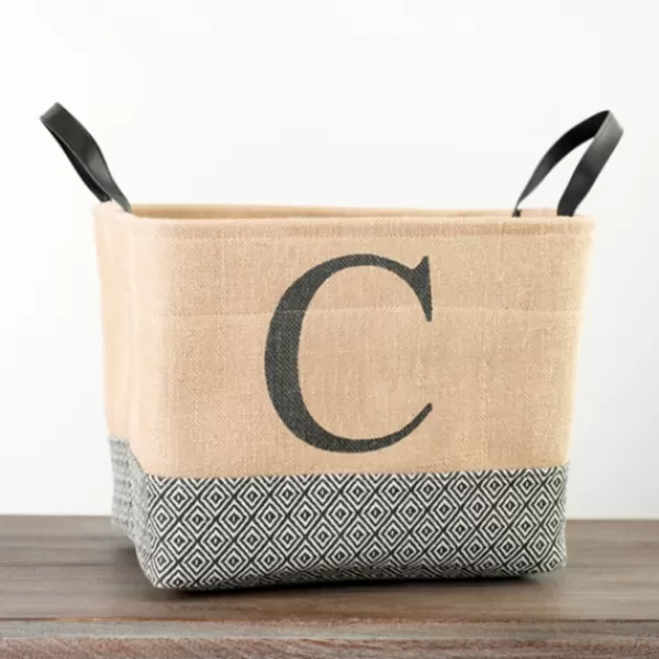 Baskets & Boxes-Kirkland's Home Monogrammed C Black Diamond Jute Storage Bin Tan/Black