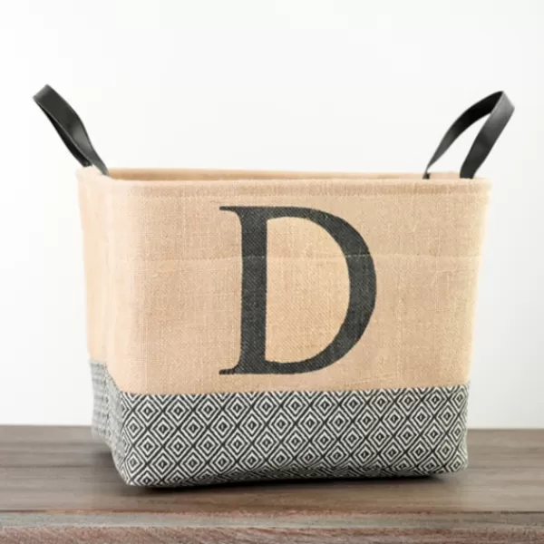 Baskets & Boxes-Kirkland's Home Monogrammed D Black Diamond Jute Storage Bin Tan/Black