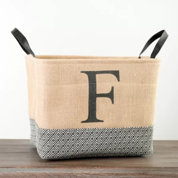 Baskets & Boxes-Kirkland's Home Monogrammed F Black Diamond Jute Storage Bin Tan/Black