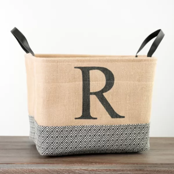 Baskets & Boxes-Kirkland's Home Monogrammed R Black Diamond Jute Storage Bin Tan/Black