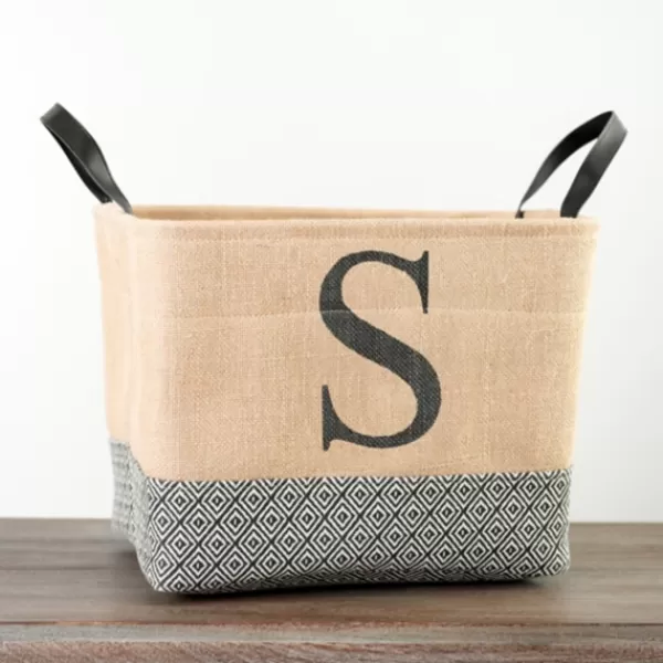 Baskets & Boxes-Kirkland's Home Monogrammed S Black Diamond Jute Storage Bin Tan/Black