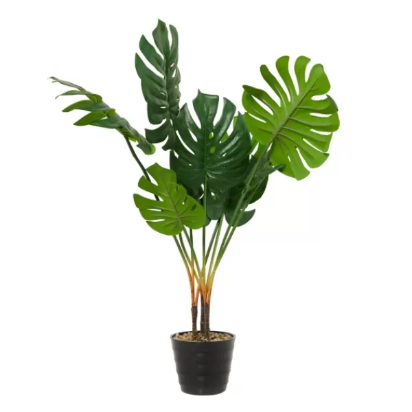 Trees & Topiaries-Kirkland's Home Monstera Plant In Ribbed Rock Planter