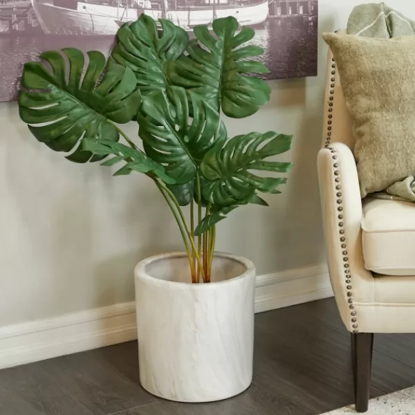 Trees & Topiaries-Kirkland's Home Monstera Plant In Ribbed Rock Planter
