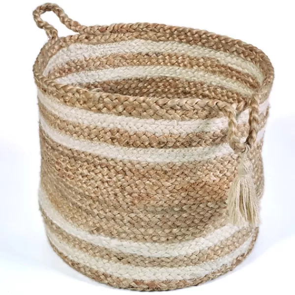 Baskets & Boxes-Kirkland's Home Montego Striped Natural Storage Basket, 17 In. Tan/White