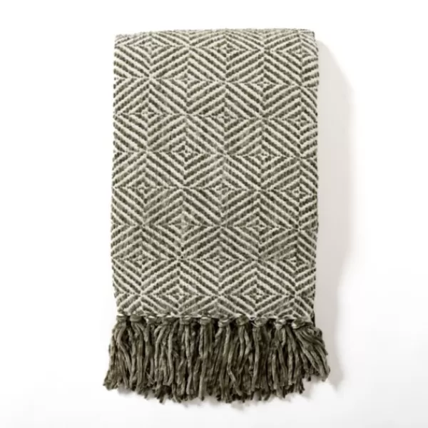 Blankets & Throws-Kirkland's Home Moss Diamond Chenille Throw Green