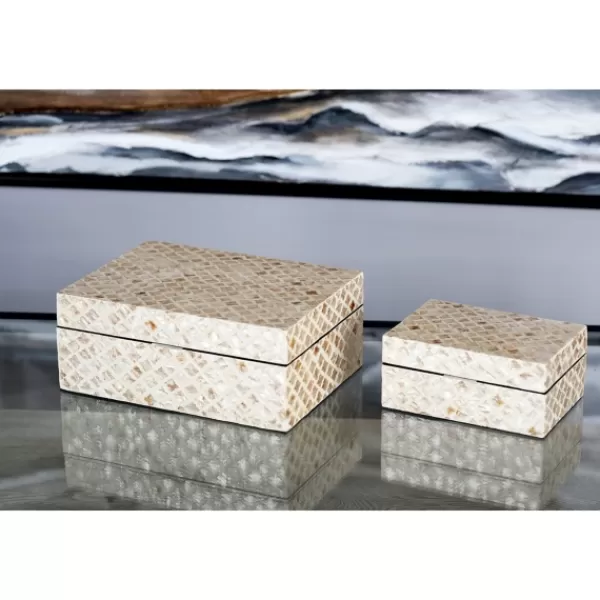 Baskets & Boxes-Kirkland's Home Mother Of Pearl 2-Pc. Box Set Tan/White