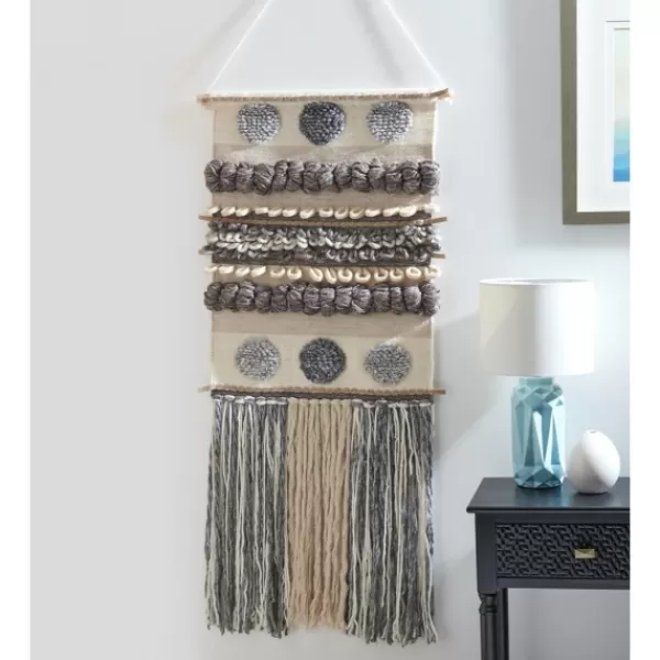 Wall Plaques-Kirkland's Home Multicolor Abstract Pom Pom Woven Wall Hanging Blue