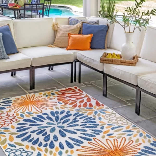 Outdoor Rugs-Kirkland's Home Multicolor Burst Indoor/Outdoor Area Rug, 5X8 Blue/Orange/Green