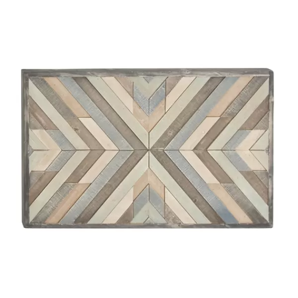 Wall Plaques-Kirkland's Home Multicolor Criss Cross Chevron Wood Wall Plaque Brown/Gray