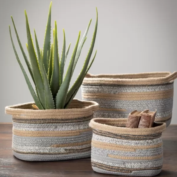 Baskets & Boxes-Kirkland's Home Multicolor Jute And Polyester Baskets, Set Of 3 Tan/Gray/Multi