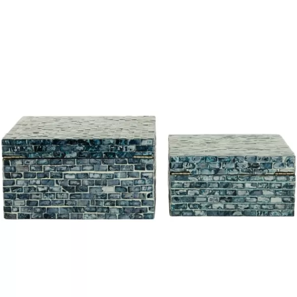 Baskets & Boxes-Kirkland's Home Multicolor Mother Of Pearl Coastal Boxes, Set Of 2 Blue/Green/White