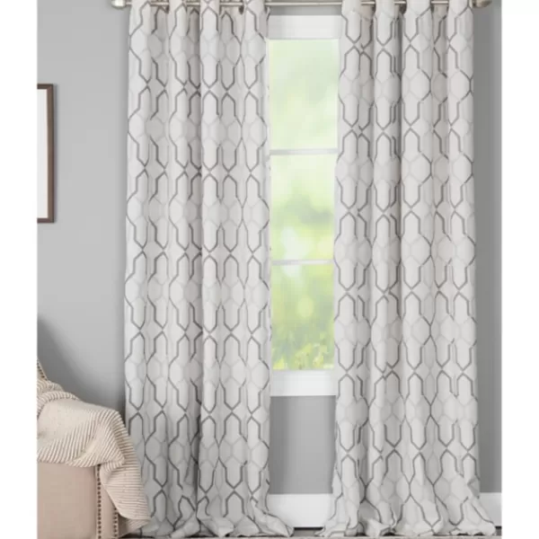 Curtains & Drapes-Kirkland's Home Mushroom Interlock Single Curtain Panel, 84 In. Gray/Ivory