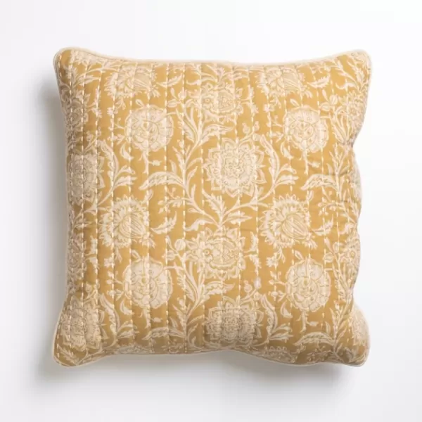 Pillows-Kirkland's Home Mustard Stitched Blossoms Pillow Yellow
