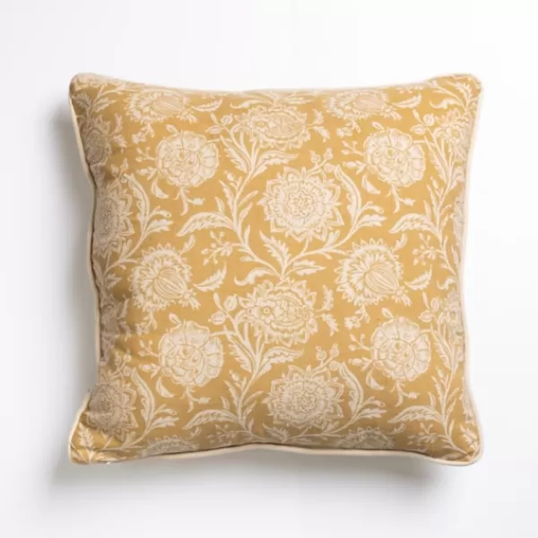 Pillows-Kirkland's Home Mustard Stitched Blossoms Pillow Yellow