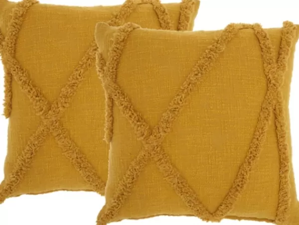 Pillows-Kirkland's Home Mustard Tufted Abstract Diamond Pillows, Set Of 2 Yellow