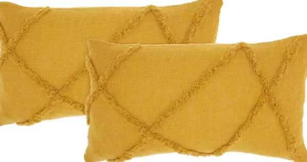 Pillows-Kirkland's Home Mustard Tufted Diamond Lumbar Pillows, Set Of 2 Yellow