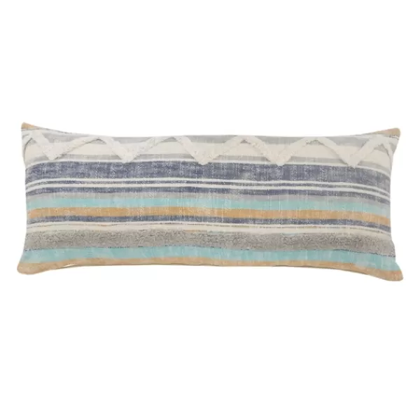 Pillows-Kirkland's Home Myrtle Tufted Stripes Lumbar Pillow Blue/Gray/Ivory