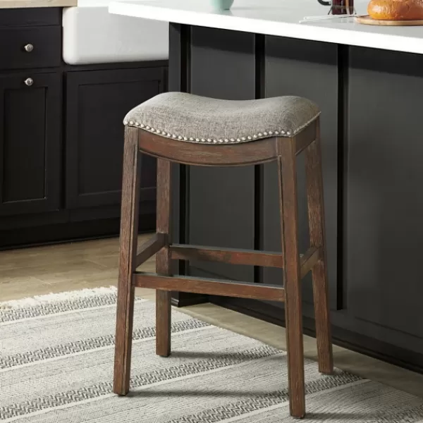 Bar Stools & Counter Height Stools-Kirkland's Home Nailhead Trim Saddle Bar Stool Gray