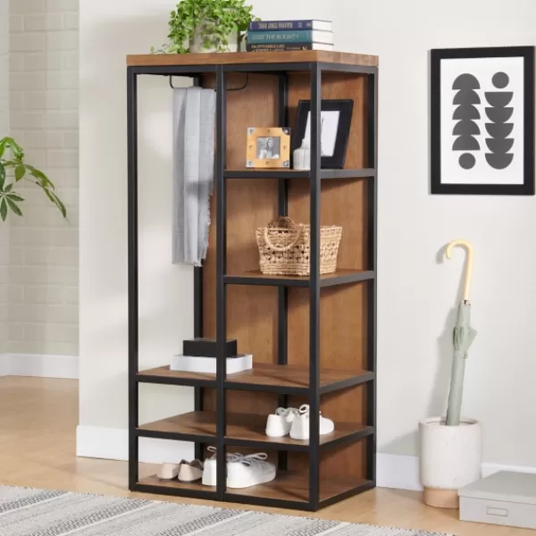 Entryway Furniture-Kirkland's Home Natural Acacia Wood And Metal 5-Shelf Hall Tree