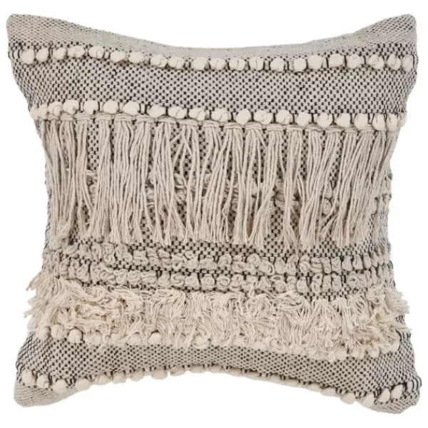 Pillows-Kirkland's Home Natural And Black Cozy Fringe Pillow Black/Ivory