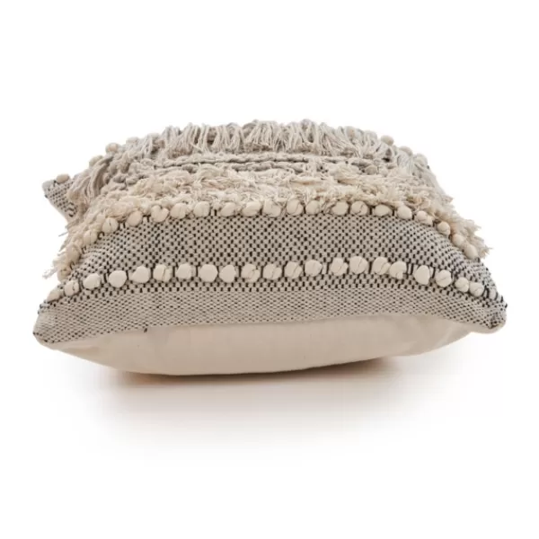 Pillows-Kirkland's Home Natural And Black Cozy Fringe Pillow Black/Ivory