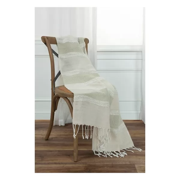Blankets & Throws-Kirkland's Home Natural And White Colorblock Chevron Throw Tan/Ivory