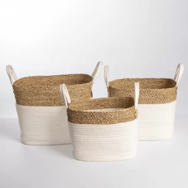 Baskets & Boxes-Kirkland's Home Natural And White Woven Baskets, Set Of 3 Tan/White