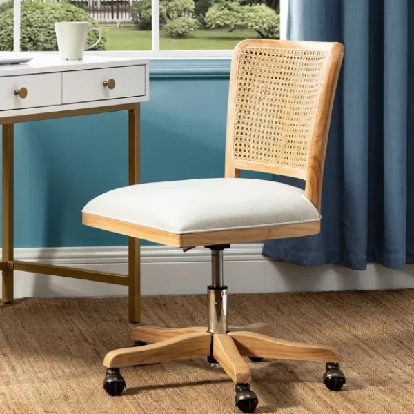 Office Furniture-Kirkland's Home Natural Cane Back Linen Office Chair