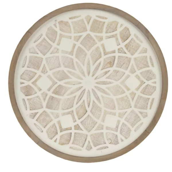 Wall Plaques-Kirkland's Home Natural Carved Wood Medallion Round Wall Plaque Tan