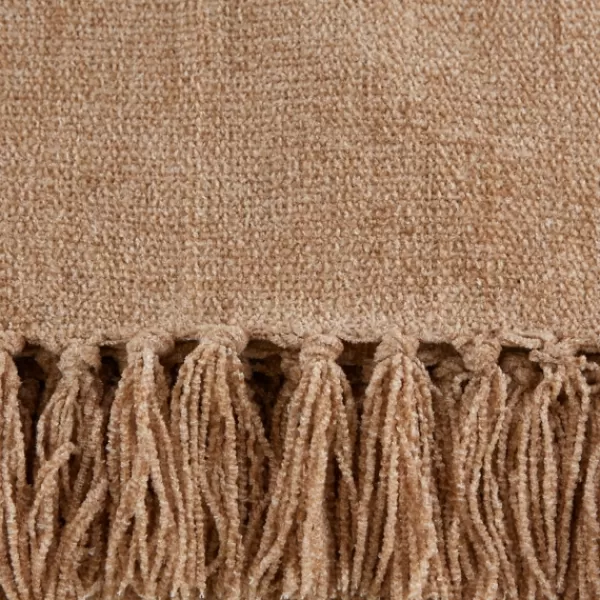 Blankets & Throws-Kirkland's Home Natural Chenille Fringe Throw Tan