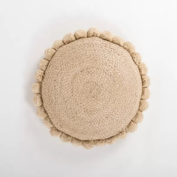 Pillows-Kirkland's Home Natural Cleo Jute Pom Pom Pillow Tan
