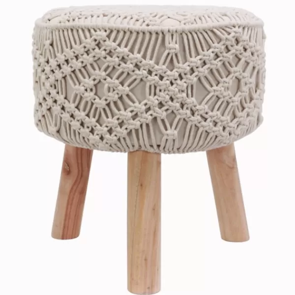 Benches & Ottomans-Kirkland's Home Natural Crochet Stool Tan/Ivory