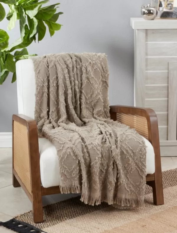 Blankets & Throws-Kirkland's Home Natural Diamond Pattern Throw Blanket Tan