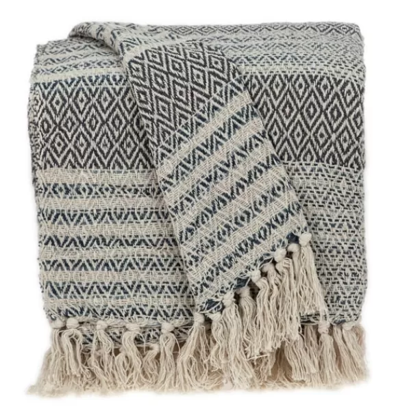 Blankets & Throws-Kirkland's Home Natural Diamond Wool Handloomed Tassel Throw Ivory/Gray/Tan