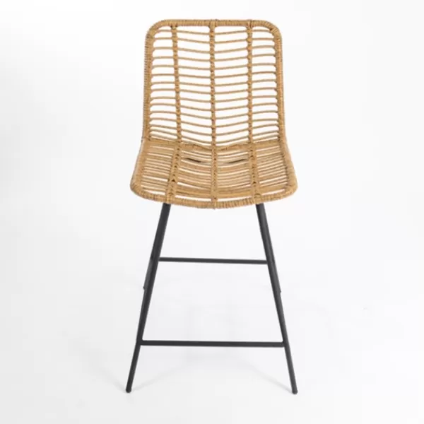 Bar Stools & Counter Height Stools-Kirkland's Home Natural Fishbone Rattan Counter Stool Tan/Black