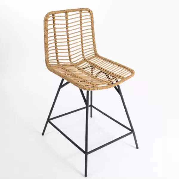 Bar Stools & Counter Height Stools-Kirkland's Home Natural Fishbone Rattan Counter Stool Tan/Black
