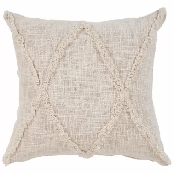 Pillows-Kirkland's Home Natural Fringe Diamond Pillow, 20 In. Tan