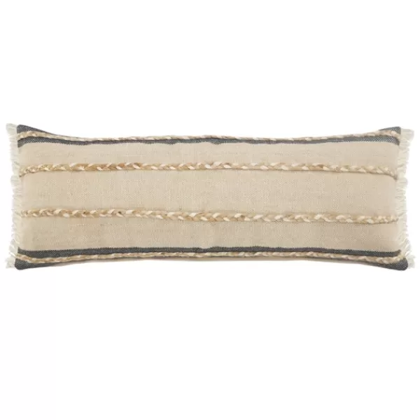 Pillows-Kirkland's Home Natural Jute Braided Stripe Lumbar Pillow Black/Tan/Ivory