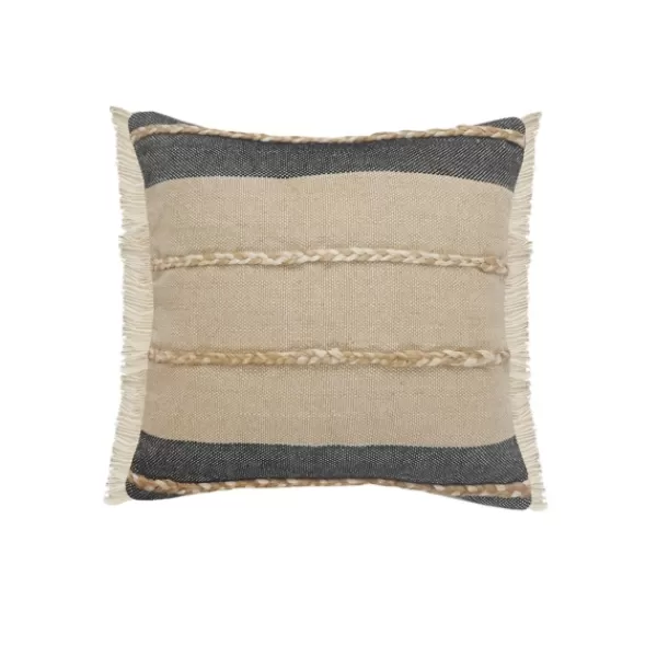 Pillows-Kirkland's Home Natural Jute Braided Stripe Throw Pillow, 20 In. Black/Tan/Ivory