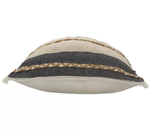 Pillows-Kirkland's Home Natural Jute Braided Stripe Throw Pillow, 20 In. Black/Tan/Ivory