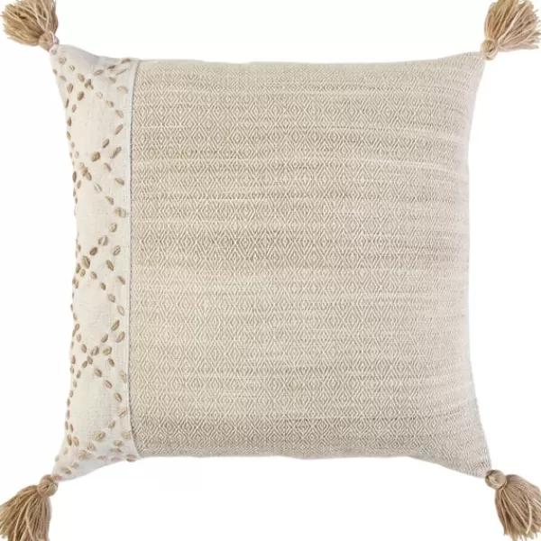 Pillows-Kirkland's Home Natural Kantha Stitch Recycled Throw Pillow Tan