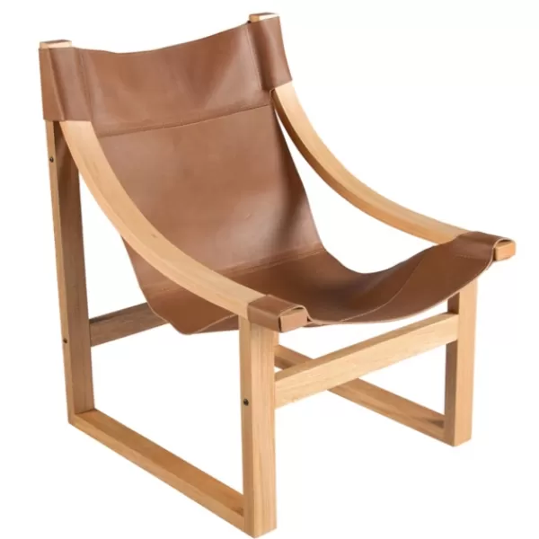 Accent Chairs-Kirkland's Home Natural Leather And Wood Sling Accent Chair Tan