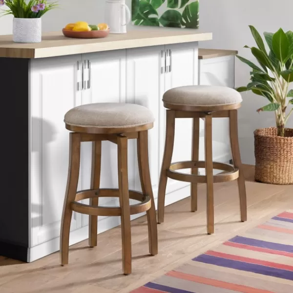 Bar Stools & Counter Height Stools-Kirkland's Home Natural Linen 2-Pc. Barrel Base Bar Stool Set Tan
