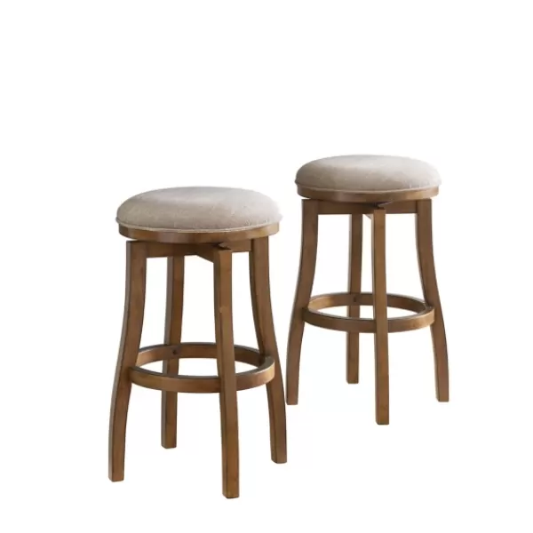 Bar Stools & Counter Height Stools-Kirkland's Home Natural Linen 2-Pc. Barrel Base Bar Stool Set Tan