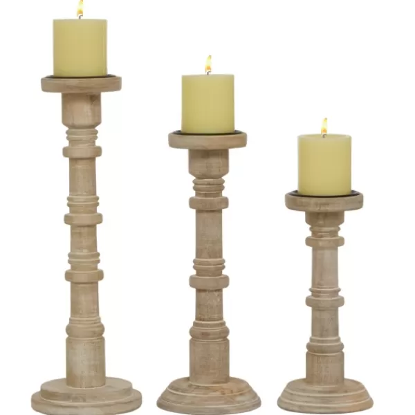 Candle Holders-Kirkland's Home Natural Mango Wood Pillar Candle Holders, Set Of 3 Brown
