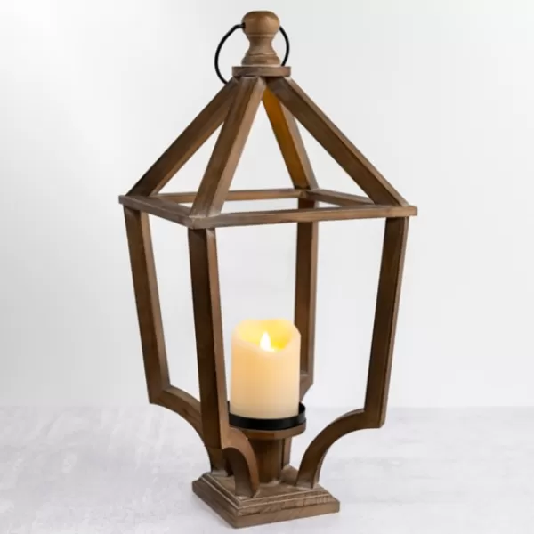 Lanterns-Kirkland's Home Natural Open Wood Footed Lantern, 21 In. Brown