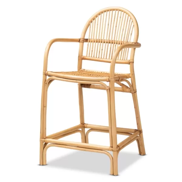 Bar Stools & Counter Height Stools-Kirkland's Home Natural Rat Woven Seat Counter Stool Tan