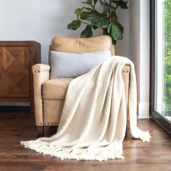Blankets & Throws-Kirkland's Home Natural Slubbed Yarn Throw Ivory