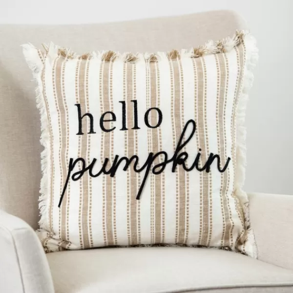 Pillows-Kirkland's Home Natural Stripe Hello Pumpkin Pillow Tan