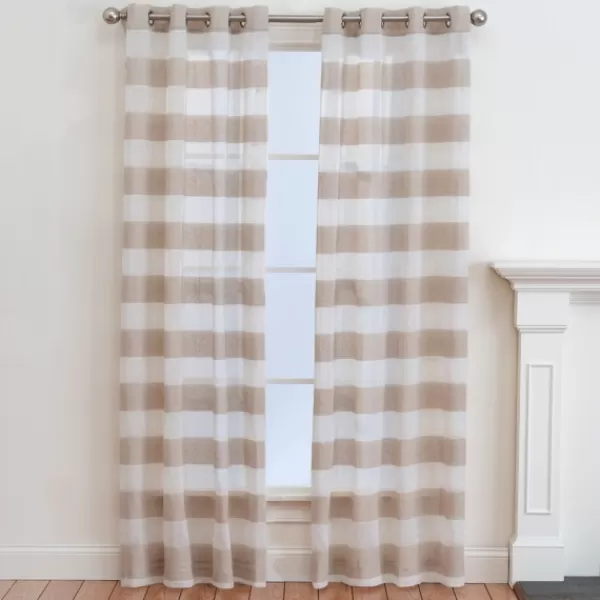 Curtains & Drapes-Kirkland's Home Natural Stripe Sheer Single Curtain Panel, 84 In. Tan/White